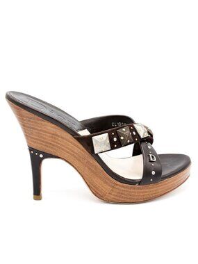 Christian Dior 2006 Galliano Studded Wood Vintage Heel Sandals 37 Y2K